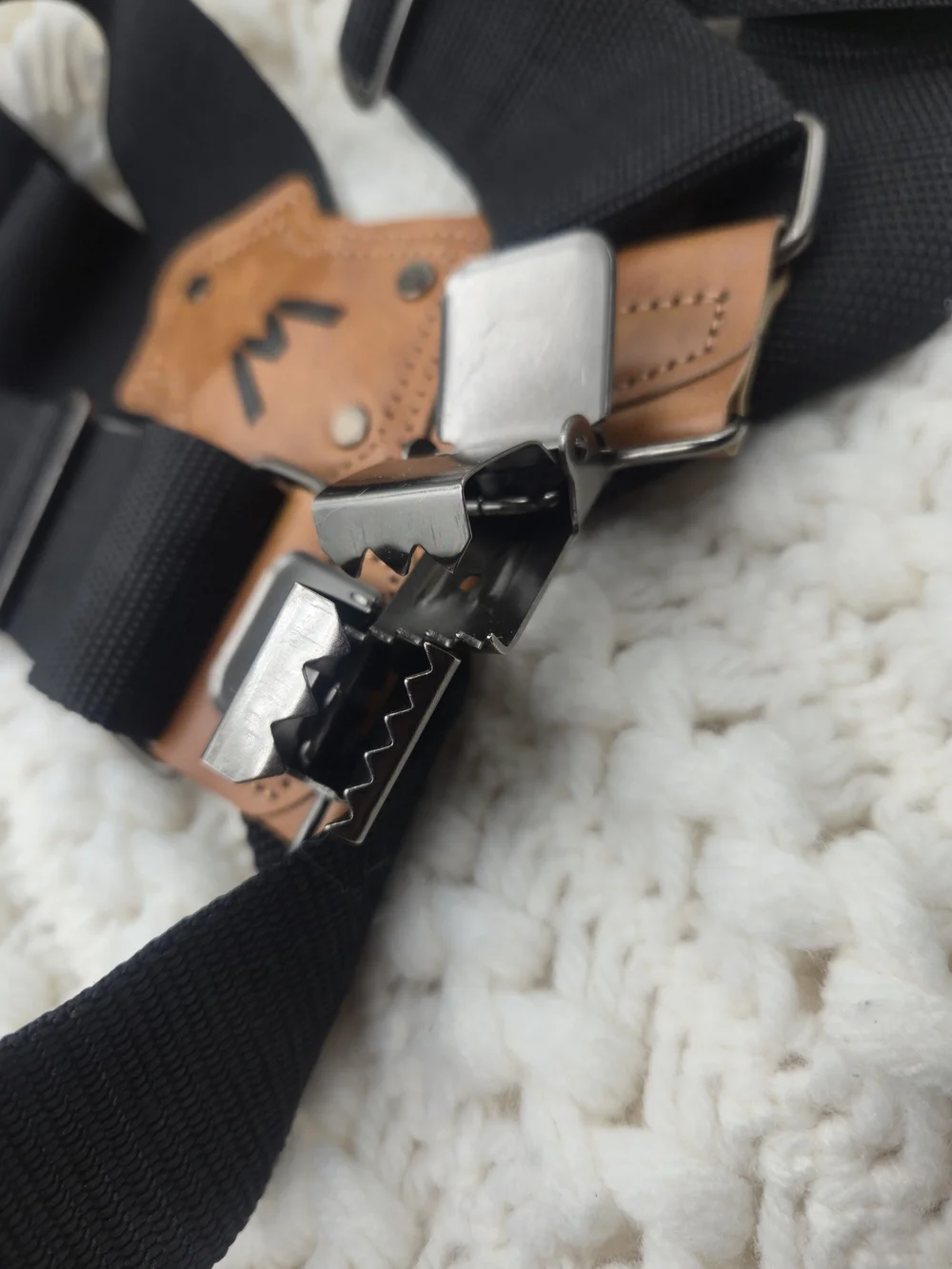 Logo Black Elastic en’s Suspenders with Brown Leather Accent